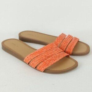 Oysho Women's Size 39 Orange & Tan Braided Strap Flat Slide Sandals